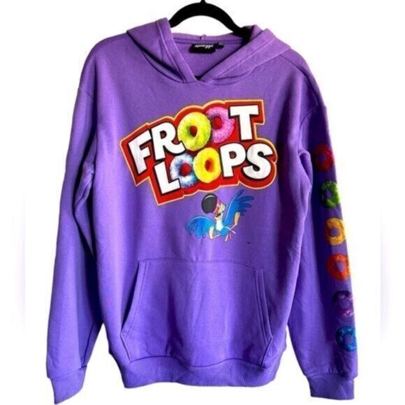 NWOT - Kellogg’s Unisex Purple Hoodie Fruit Loops Graphic Oversized - Size Small - Picture 1 of 5